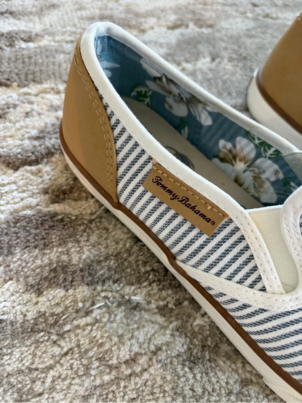 Tommy Bahama Striped Slip-On Sneakers in White and Navy - Picture 9 of 9